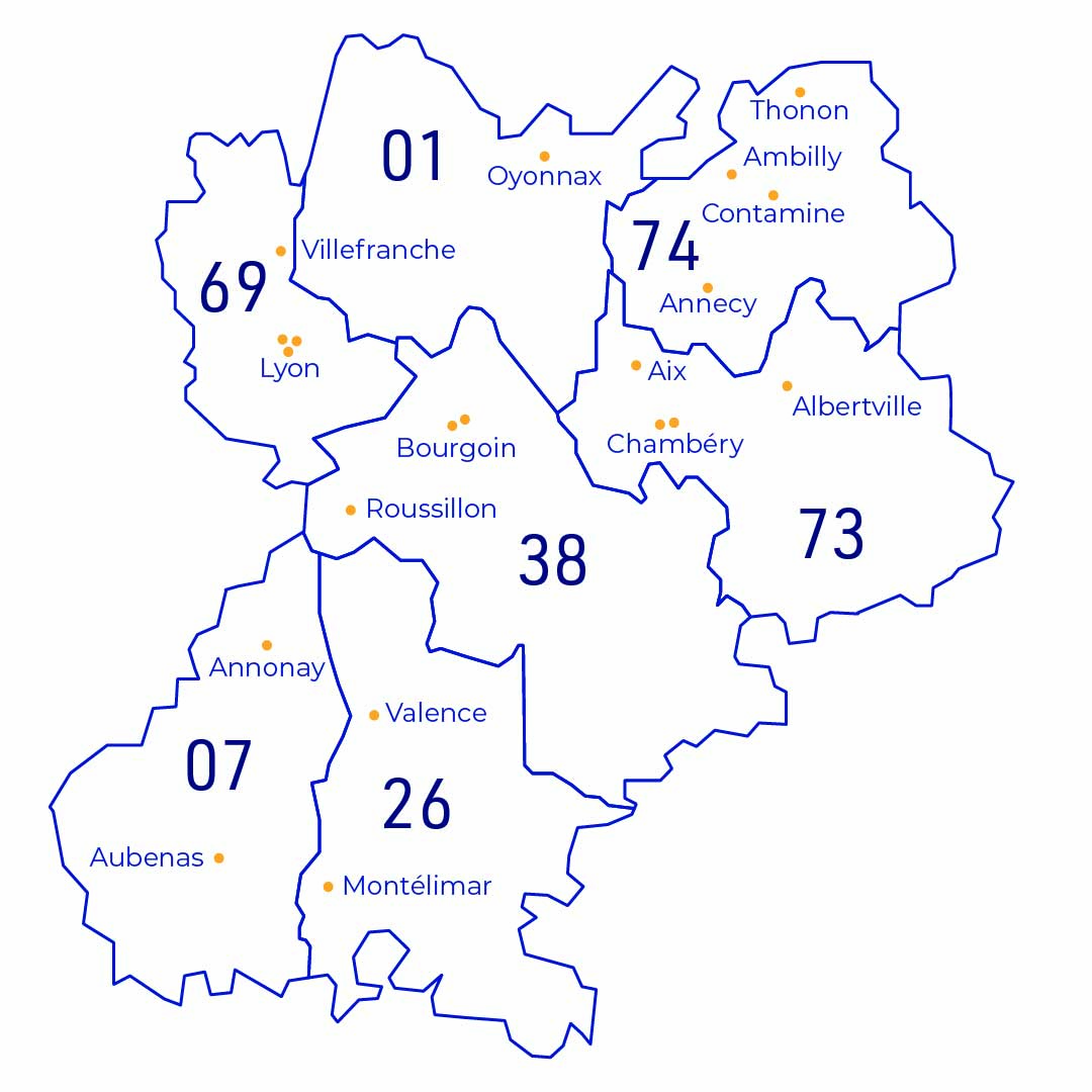 Carte des unités de l'AURAL